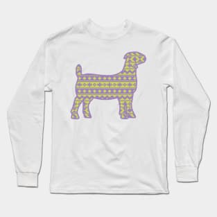 Boer Goat with Blue Green Southwest Aztec Pattern Long Sleeve T-Shirt